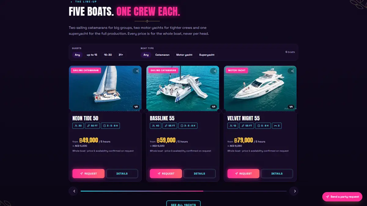 Phuket Yacht Party: Party Boat & DJ Cruise Website with a Party Builder — gallery image 3