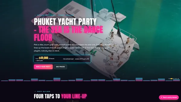 Phuket Yacht Party: Party Boat & DJ Cruise Website with a Party Builder