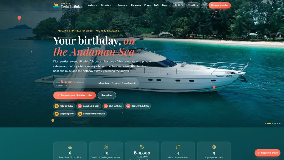 Phuket Yacht Birthday: موقع رحلات أعياد الميلاد على اليخوت في بوكيت
