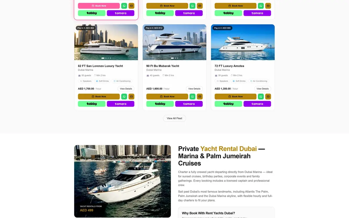 Rent Yachts Dubai: منصة حجز يخوت مخصصة مبنية بـ Next.js — gallery image 1