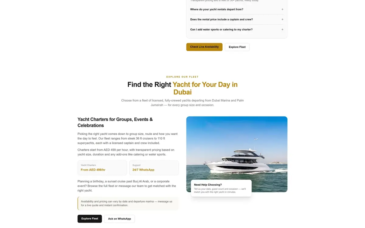 Rent Yachts Dubai: منصة حجز يخوت مخصصة مبنية بـ Next.js — gallery image 2