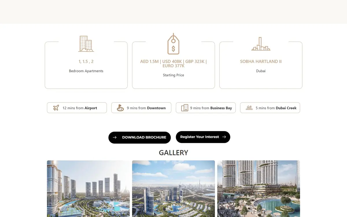 360 Riverside Crescent — Off-Plan-Landingpage für Sobha Hartland II — gallery image 1