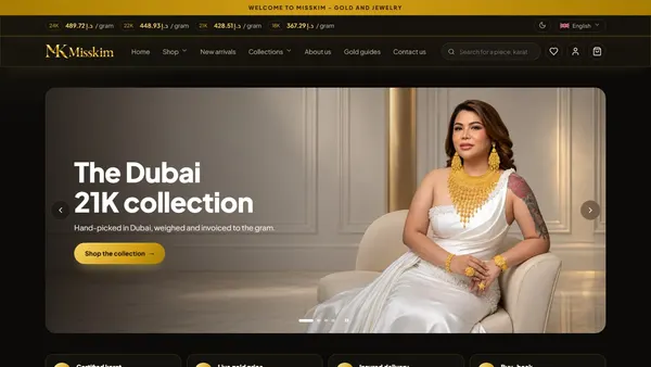 Misskim — Gold & Jewellery E-commerce with Live Gold Pricing, Dubai