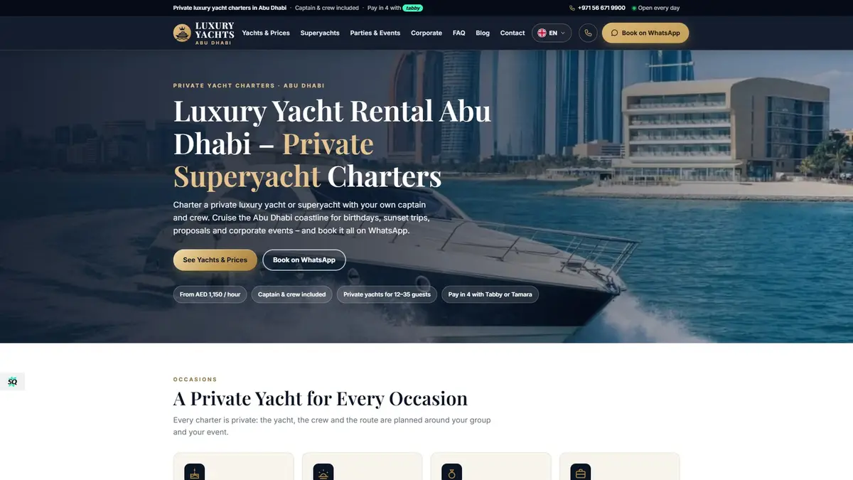 Luxury Yachts Abu Dhabi: موقع حجز رحلات اليخوت الفاخرة الخاصة