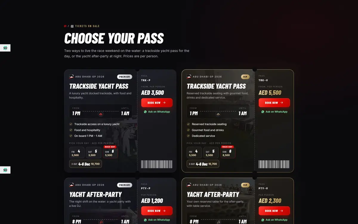 F1 Yacht Abu Dhabi — Grand Prix Yacht Hospitality & Pass Booking Website — gallery image 1