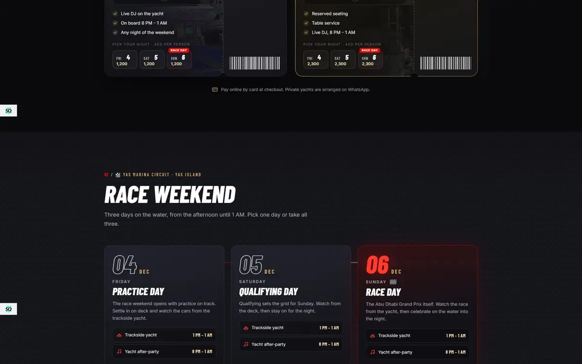 F1 Yacht Abu Dhabi — Grand Prix Yacht Hospitality & Pass Booking Website — gallery image 2