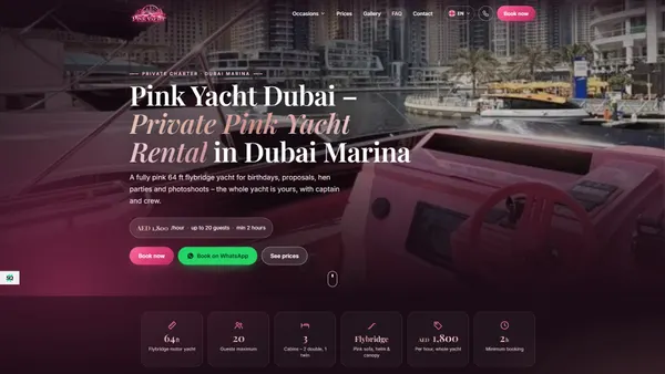 Pink Yacht Dubai — Single-Yacht Charter Website with Price Calculator
