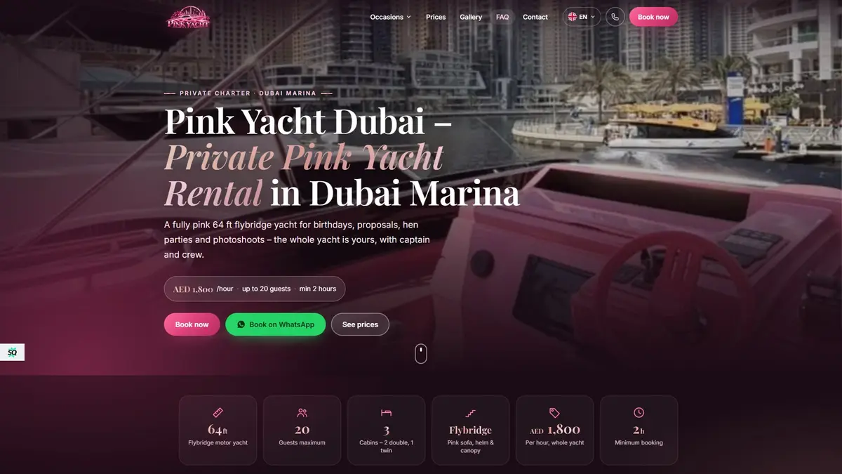Pink Yacht Dubai — Single-Yacht Charter Website with Price Calculator