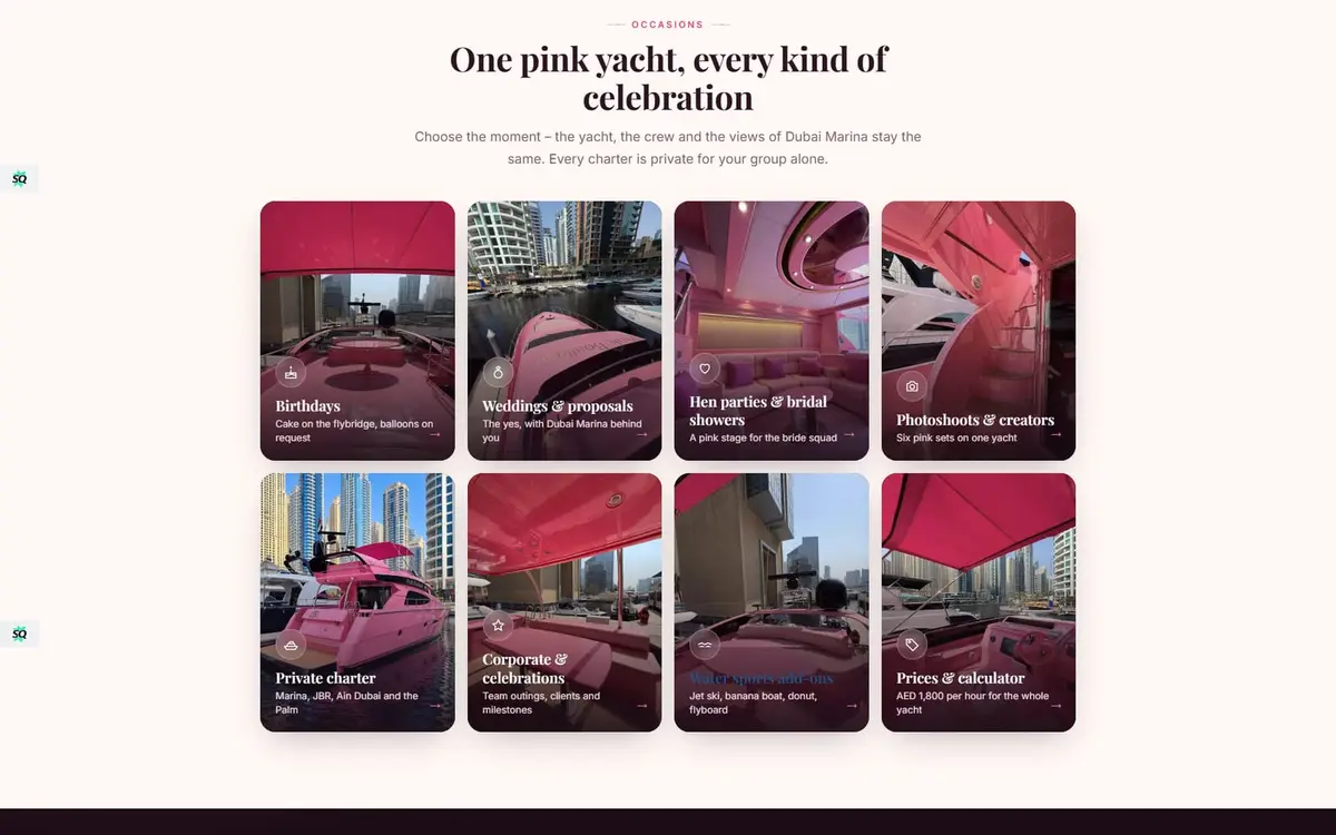 Pink Yacht Dubai — Single-Yacht Charter Website with Price Calculator — gallery image 1