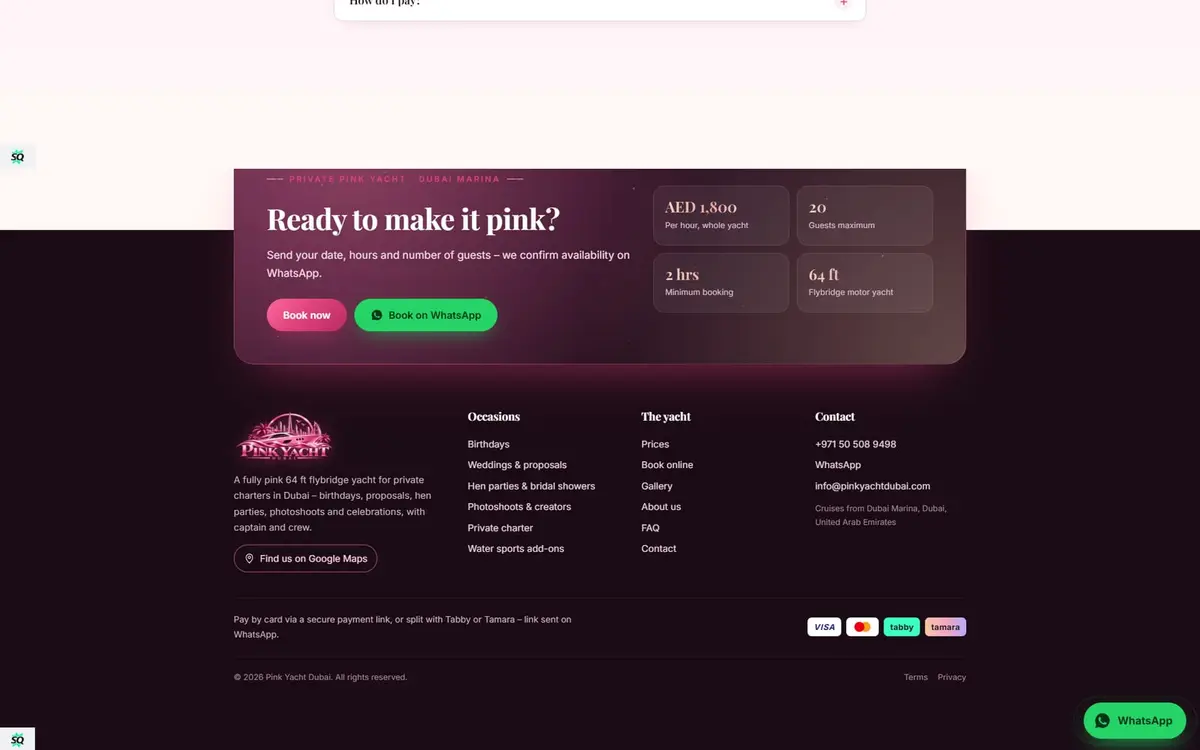 Pink Yacht Dubai — Single-Yacht Charter Website with Price Calculator — gallery image 6