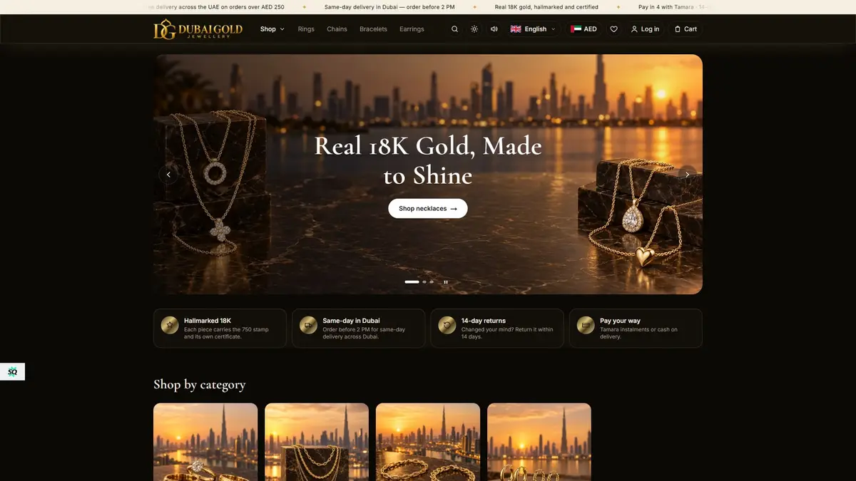 Dubai Gold Jewellery — 18K Gold E-commerce Store, Next.js