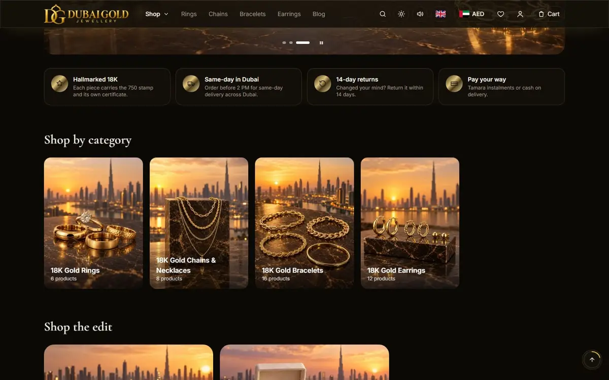 Dubai Gold Jewellery — 18K Gold E-commerce Store, Next.js — gallery image 2
