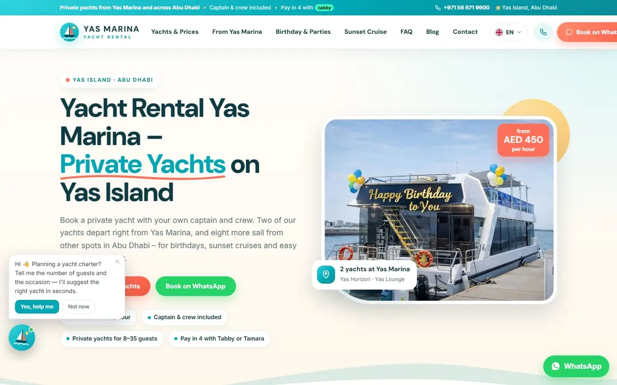 الصفحة الرئيسية لموقع Yas Marina Yacht Rental: يخوت خاصة من Yas Marina مع قبطان وطاقم