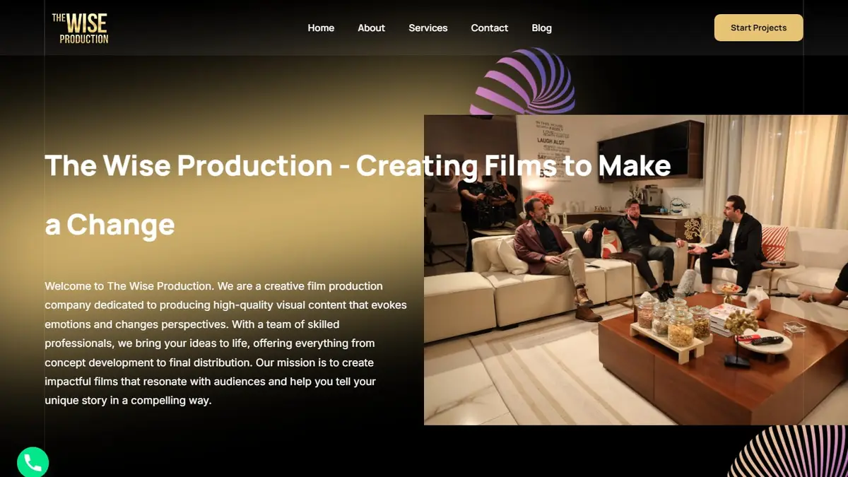 The Wise Production website homepage with the tagline Creating Films to Make a Change