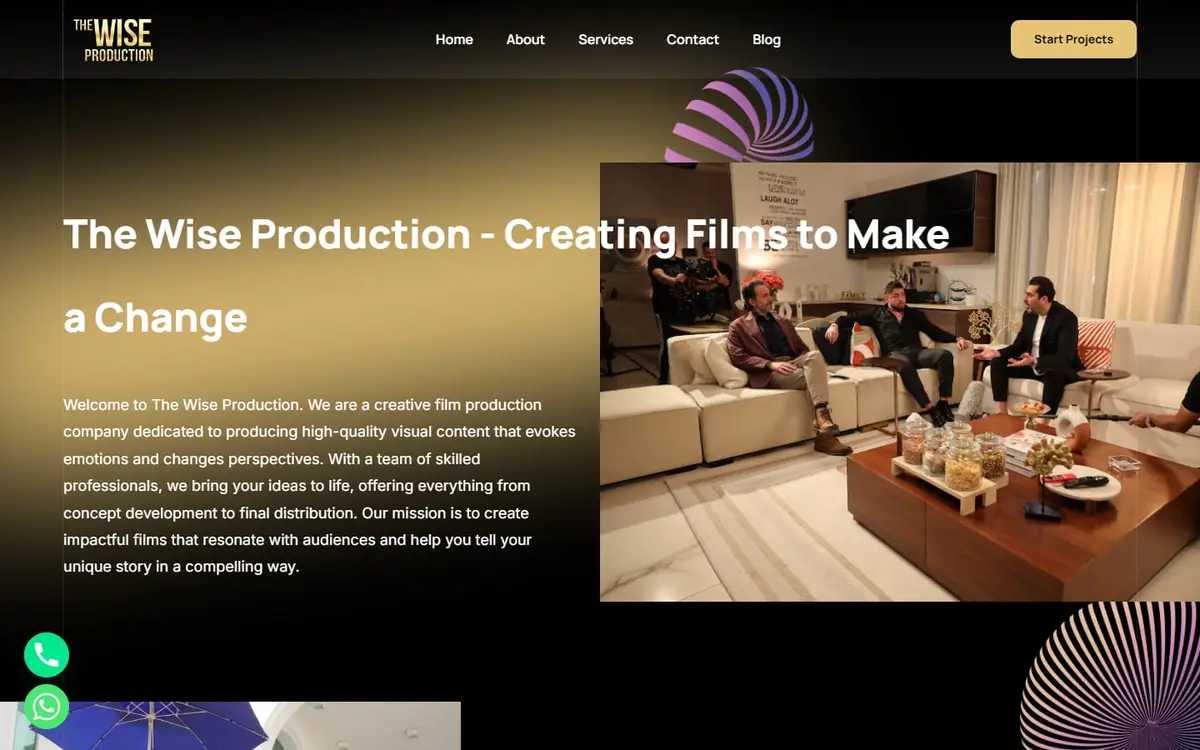The Wise Production homepage: "Creating Films to Make a Change"
