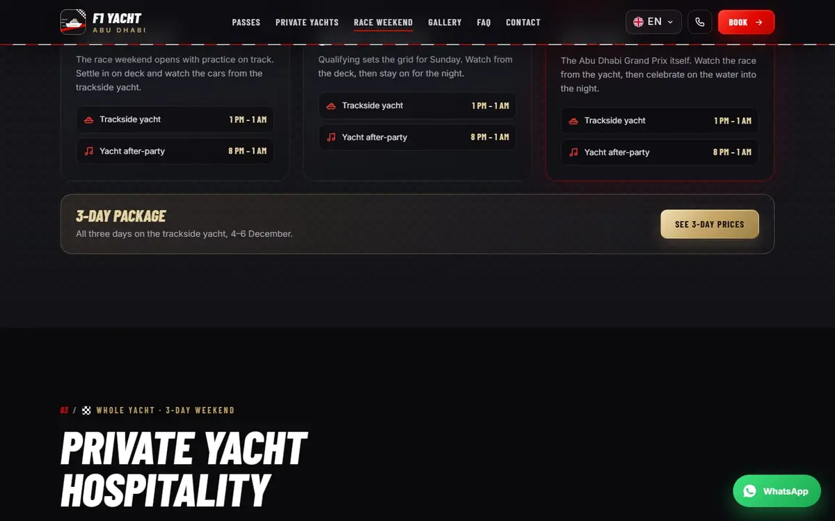 Trackside yacht pass and after-party options, PREMIUM and VIP