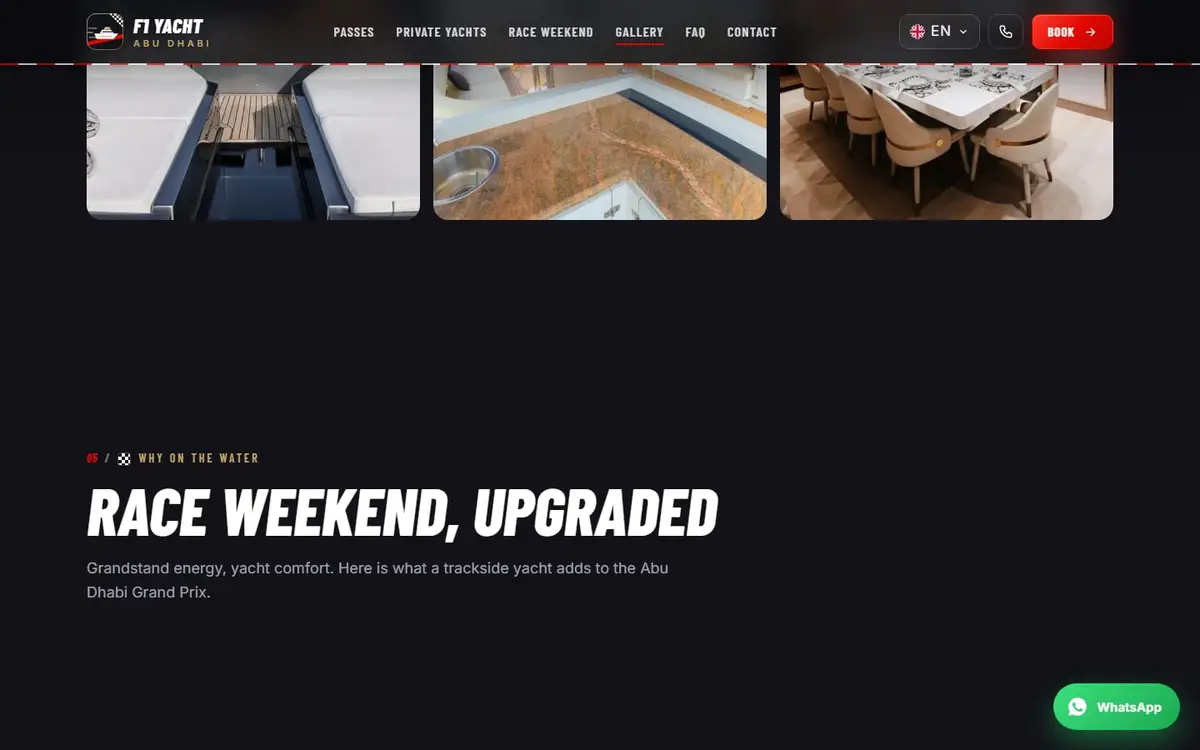 Private yacht hospitality listings for the full three-day weekend