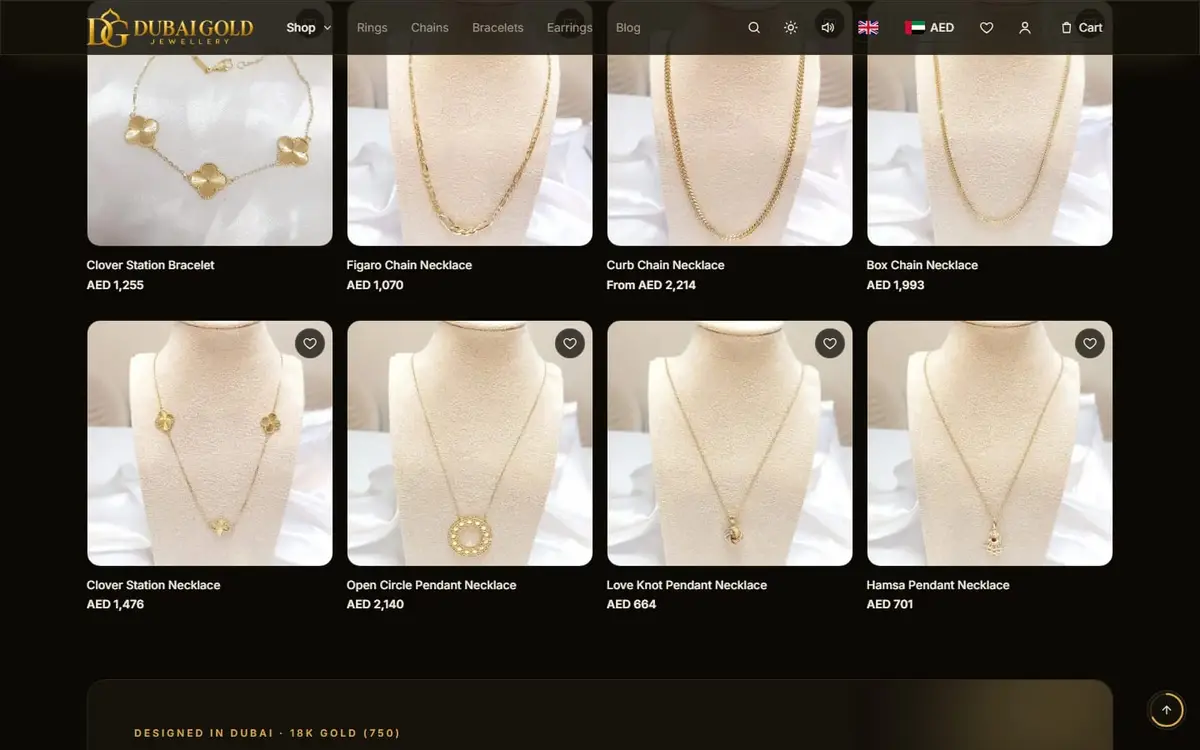 The Gold Gifts for Her collection of necklaces, pendants and bracelets.